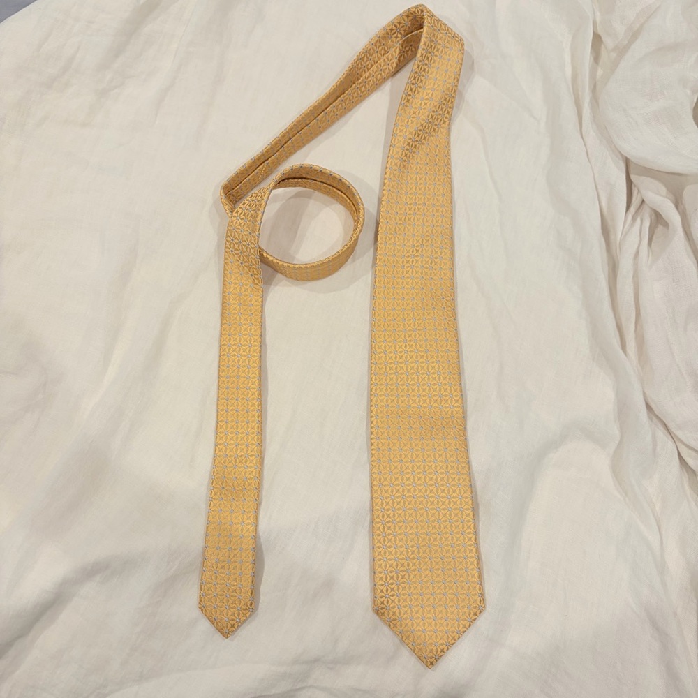 Ermenegildo Zegna Art Deco Silk Necktie Yellow Gold Blue - Picture 2 of 5